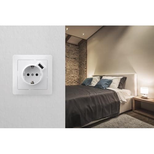 Prise encastrée Schuko + USB A - Blanc - Zenitech - Étendoir - Maison - Qualité supérieure - 1 prise Schuko + 2 ports US