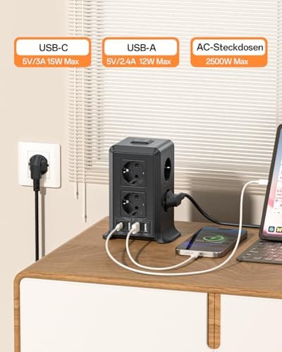 Interrupteur Multiprise Parafoudre Surtension 8 Sorties AC 4 Ports USB Bureau Salon Chambre