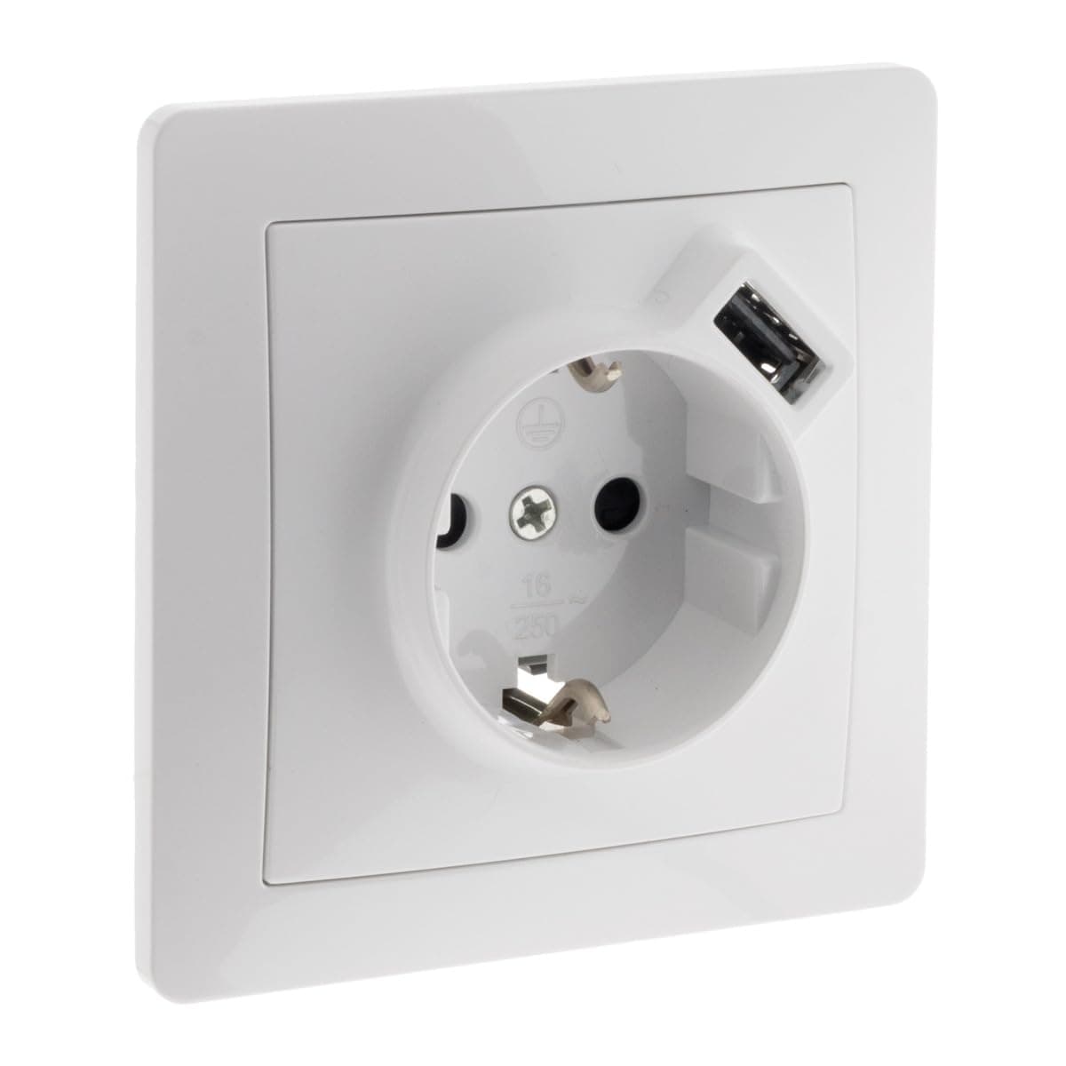 Prise encastrée Schuko + USB A - Blanc - Zenitech - Étendoir - Maison - Qualité supérieure - 1 prise Schuko + 2 ports US