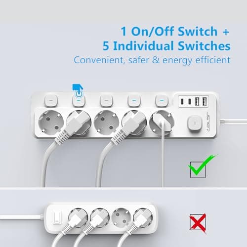 JSVER Bloc Multiprise USB Blanco pour la Maison et le Bureau