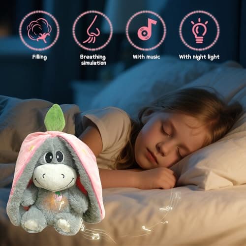 Peluche Âne Respirants XPJBKC, Réglable à 4 Niveaux, Pour Enfant et Adulte, Mouvements Respiratoires Réalistes, Musique