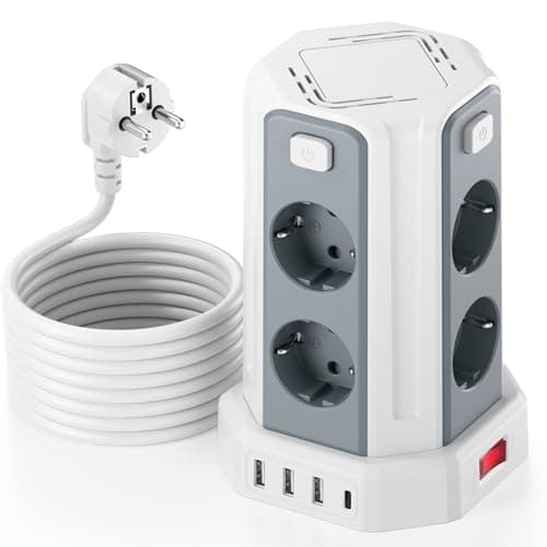 Multiprise Parafoudre et Surtension Tour Multiprise 8 Sorties AC 4 Ports USB Blanc Convient pour Maison et Bureau