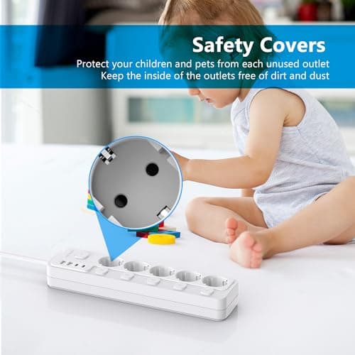 JSVER Bloc Multiprise USB Blanco pour la Maison et le Bureau
