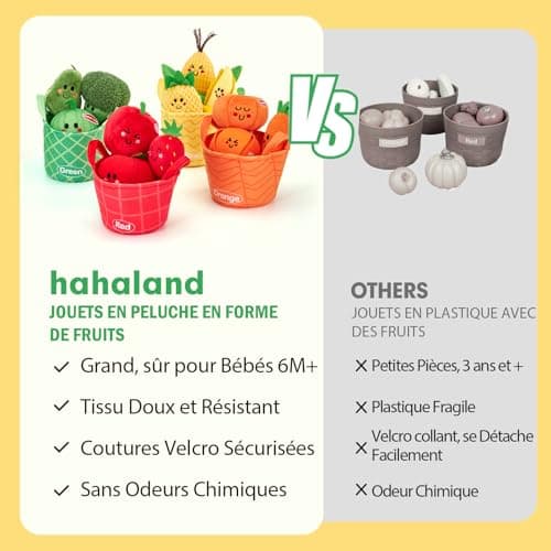 Hahaland Jouet Bebe 6 Mois Sensoral Eveil 6-12 Mois, Grande Sélection Fruits et Légumes Jouets Peluche, Cadeau Montessor