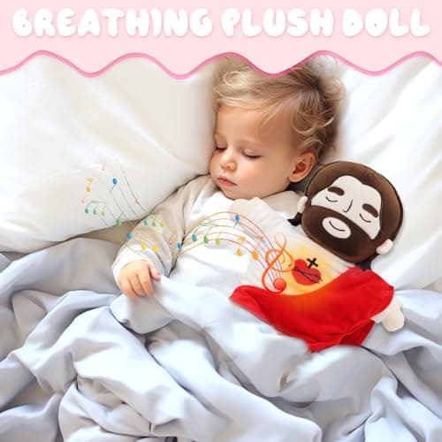 Peluche Jésus Qui Respire 40CM avec Musique et Lumières, Pour Enfants, Soulager Anxiété