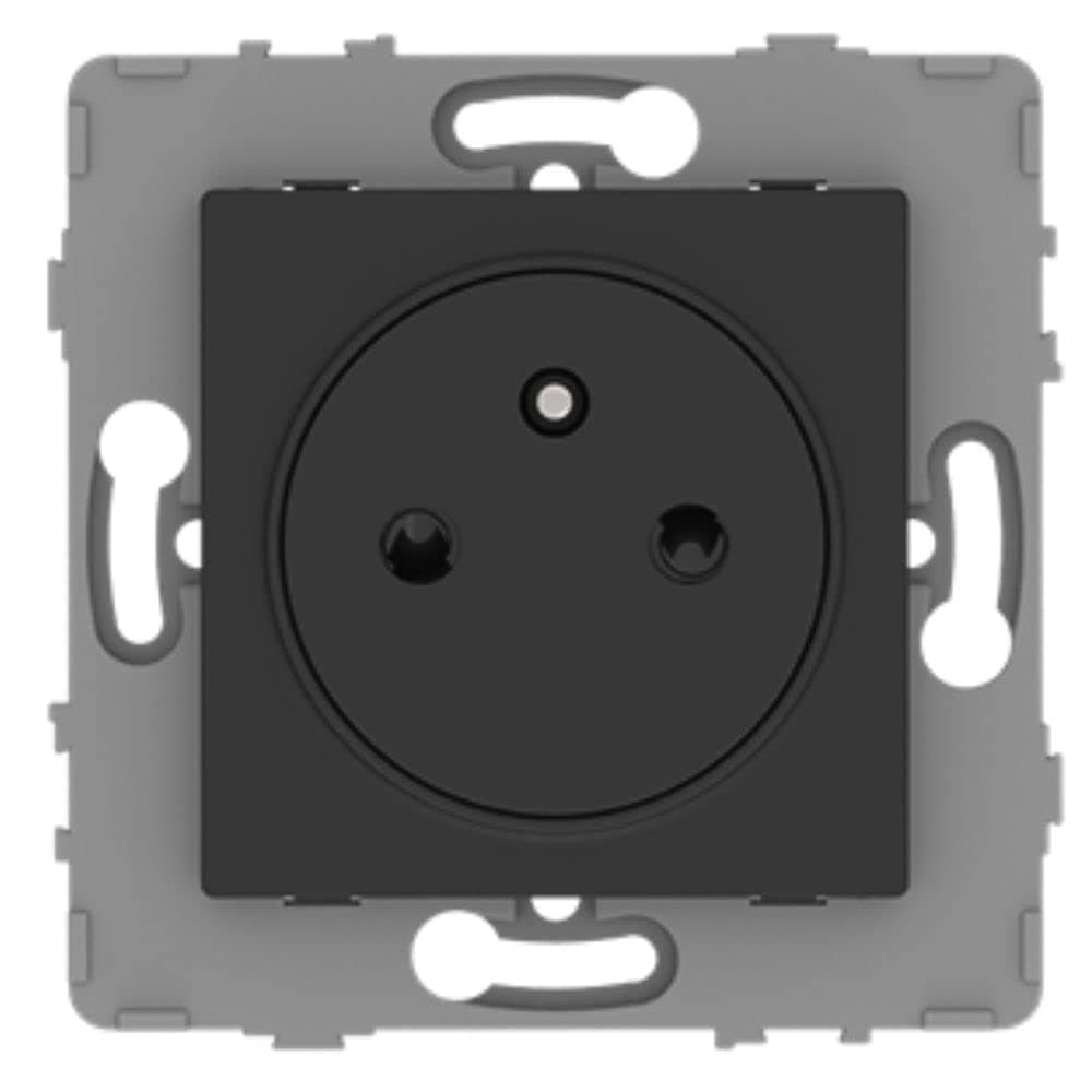 Zenitech Prise Simple 2P+T 16A - Câble Remplaçable - Matériau Métallique Noir brossé - Electrique Maison & Bureau - Kour