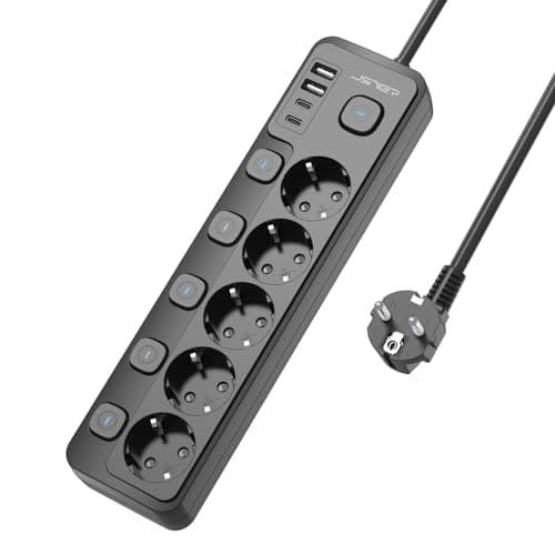 JSVER Bloc Multiprise USB Blanco pour la Maison et le Bureau — 5 Prises-Noir