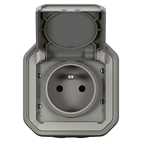 Legrand - Prise étanche IP55 avec terre Plexo - Prise 2P+T 16A complète avec volet - Pour pose en apparent - Gris
