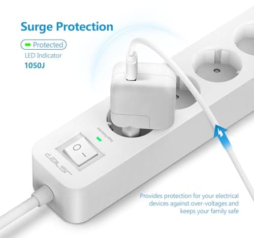 JSVER Multiprise USB Cpour Voyageurs Actifs, Parasurtenseur 3680W Parafoudre et Surtension Multi Prises Blanc