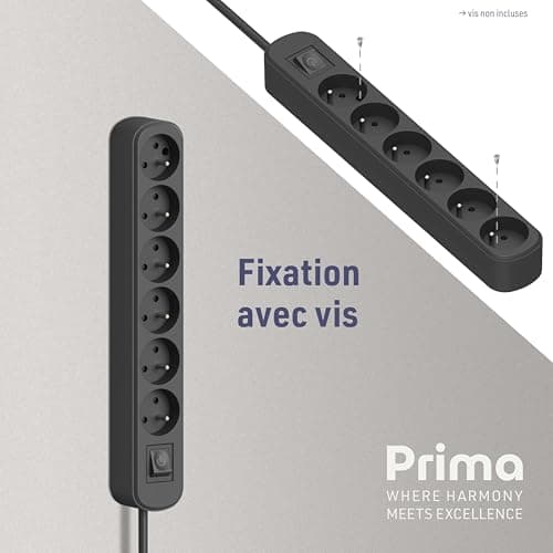 Electraline 32053 Bloc 6 prises avec interrupteur pour maison Noir adapté aux foyers français