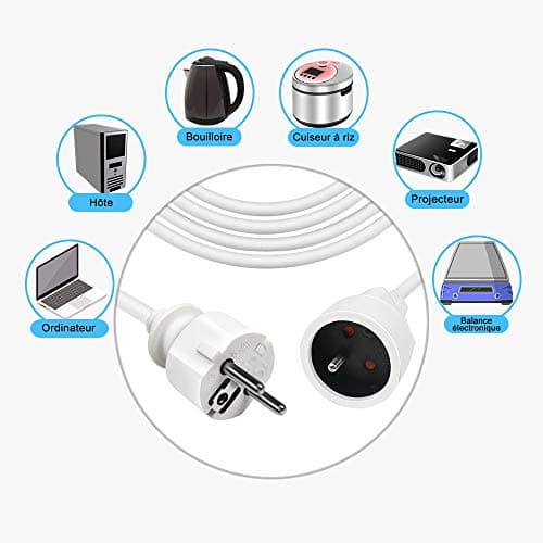 EXTRASTAR Rallonge électrique blanche 16A 10m 3G1,5 mm² - Idéale pour la maison et le jardin - Grande capacité de mise e