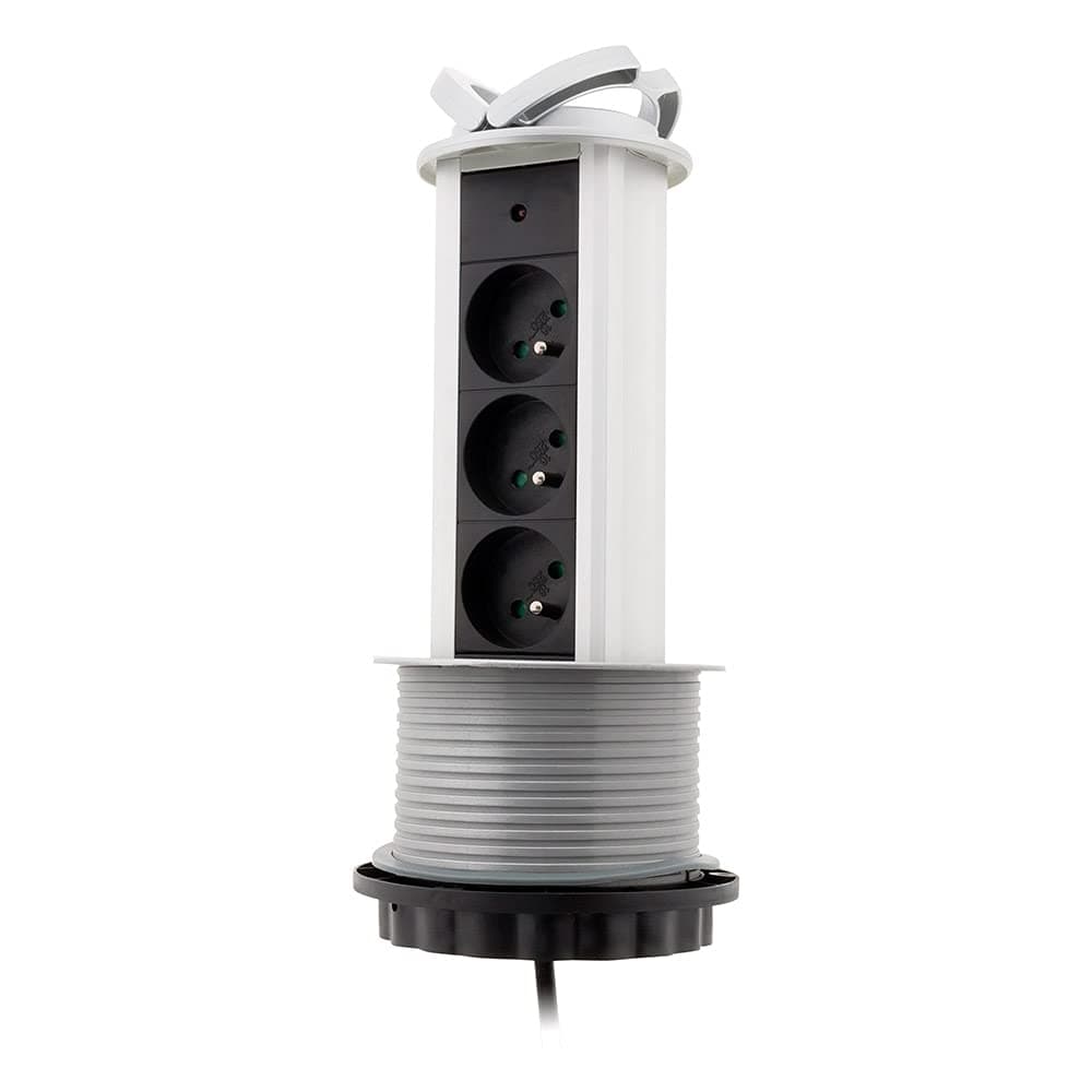 Zenitech - Bloc 3 prises 16A escamotables câblés HO5VV-F 3x1mm² - Optimisation d'espace pour cuisine - Couvercle et cadr