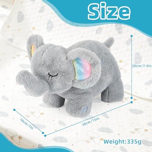 Peluche qui respire Faune Relaxant pour bébé, Veilleuse élec. musicale et lumineuse Les éléphants endormis, Cadeau naiss