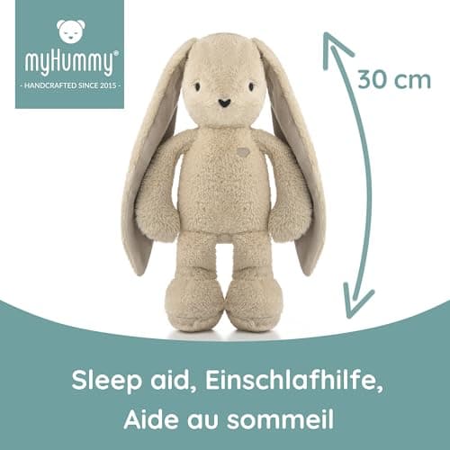 MyHummy Lapin Apaisant 5-en-1 avec Lumière et Sons, Peluche Personnelle avec Imprimé de Nom, USB Rechargeable
