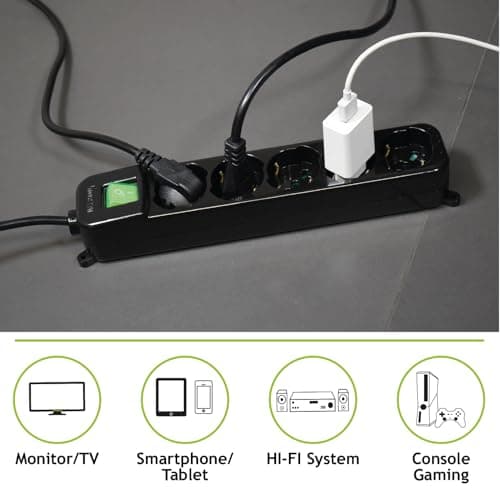 Tecnoware Multiprise Électrique 5 Sorties Schuko/Italie | Protection Enfant | Câble 150 cm