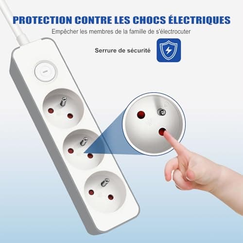 EXTRASTAR Multiprises 3 Prises avec Sécurité Enfant, Bloc 3 Prises avec Interrupteur, Rallonge 1.5m 230 V en Blanc