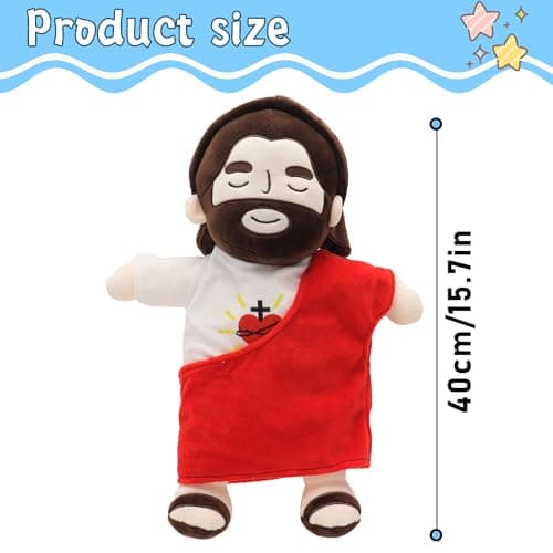 Jésus en peluche apaisant pour enfants en forme de cœur pour église et école du dimanche (rouge)