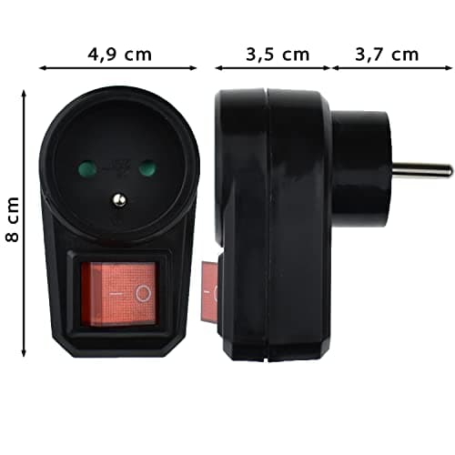 Adaptateur de prise noire avec interrupteur 16A 230V 3680W pour maison