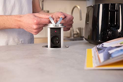 Zenitech - Bloc 3 prises 16A escamotables câblés HO5VV-F 3x1mm² - Optimisation d'espace pour cuisine - Couvercle et cadr
