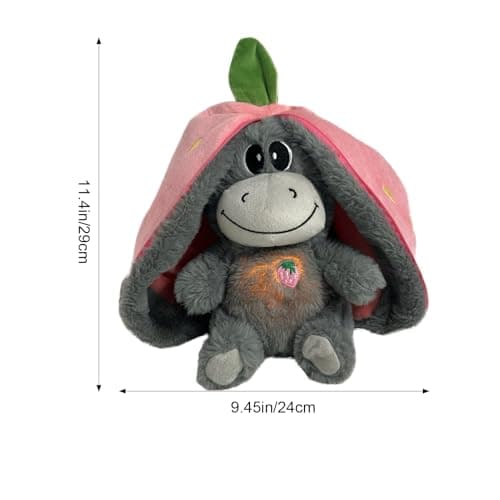 Âne en Peluche Respirant, Peluche avec Musique, Lumières et Mouvements Calmants, Peluche aux Fruits pour Réduire le Stre