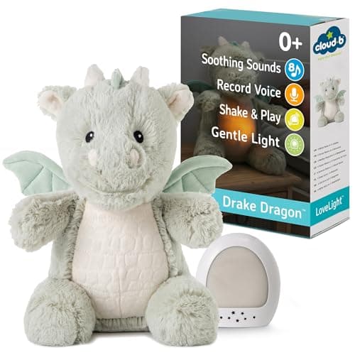 Cloud b peluche musicale Billy le Lapin avec veilleuse & recharge USB-C | Bruit blanc & enregistrement vocal | Pour bébé — Lovelight Buddies - Drake The Dragon