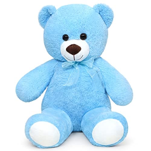 SNOWOLF Ours en peluche cuddly bear Boutons yeux doux mignons Cadeau enfants Anniversaire Noël Saint Valentin (60m, Brun — Bleu