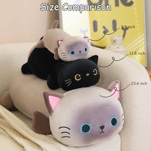 Chat Noir lesté en Peluche - Jouet Idéal pour Enfants et Adultes - Oreiller Doux - 24 cm - 0,4 kg