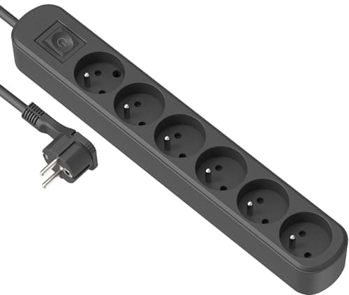 Electraline 32053 Bloc 6 prises avec interrupteur pour maison Noir adapté aux foyers français