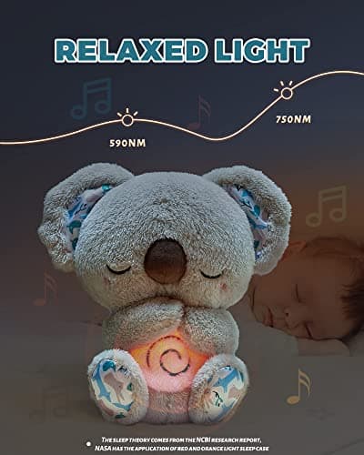 Jouet en Peluche Koala Auby avec 10 Berceuses, Lumières et Mouvement Respiratoire - Calme les Nouveaux-Nés et Bébés
