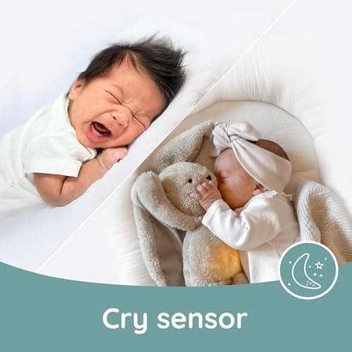 MyHummy Lapin Apaisant 5-en-1 avec Lumière et Sons, Peluche Personnelle avec Imprimé de Nom, USB Rechargeable