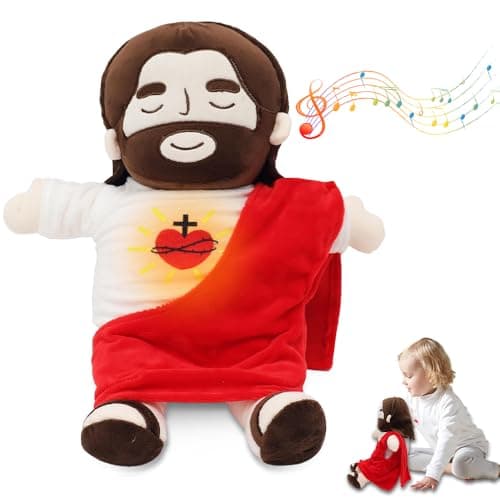 Peluche Jésus Qui Respire 40CM avec Musique et Lumières, Pour Enfants, Soulager Anxiété