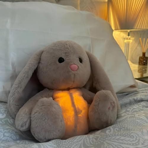 Peluche Lapin Qui Respires pour Réduction de Stress, Peluche De Lapin Avec Musique et Battement De Coeur, Peluche Qui RE
