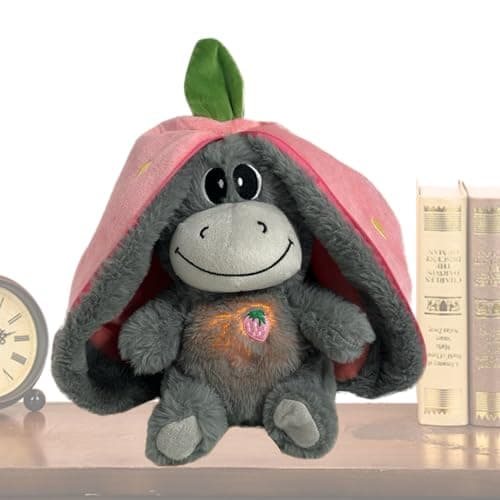 Âne en Peluche Respirant, Peluche avec Musique, Lumières et Mouvements Calmants, Peluche aux Fruits pour Réduire le Stre