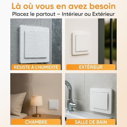 Interrupteur sans fil et sans pile – Kit 1 interrupteur mural + 1 récepteur – Fonctionne sans batterie