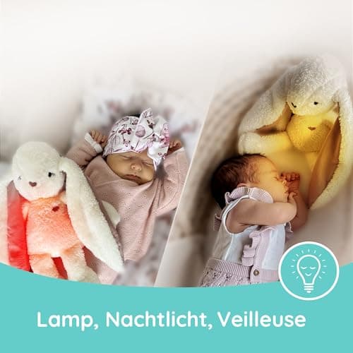Jouet interactif Lapin 5 en 1 avec lumière, sons et vibrations – Pour enfants, écru-rouge