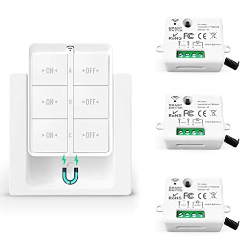 Tedeligo Interrupteur Sans Fil Va Et Vient 433 MHz Kit - Contrôle à Distance 150 Mètres - 2200 Watts (1 Emetteur 3 Récep