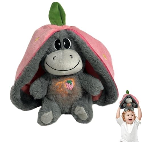 Âne en Peluche Respirant, Peluche avec Musique, Lumières et Mouvements Calmants, Peluche aux Fruits pour Réduire le Stre