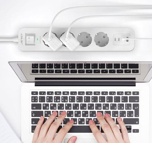 JSVER Multiprise USB Cpour Voyageurs Actifs, Parasurtenseur 3680W Parafoudre et Surtension Multi Prises Blanc