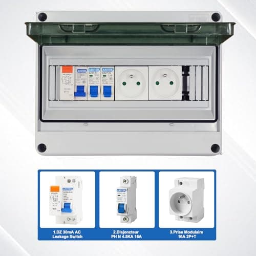 Boîte à fusibles en saillie IP65 Étanche 16A 2P+T Électrique Sécurité Extérieur 2 Prises Modulaires DZ 30mA AC Interrupt