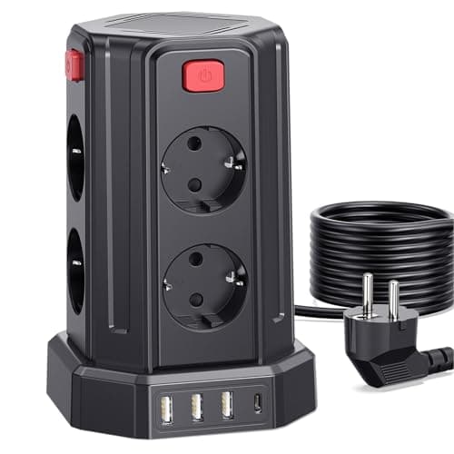 Multiprise USB Parafoudre avec 8 Prises et 4 Ports USB, Rallonge Électrique 3M avec 4 Interrupteurs, Multiprise Sécurisé