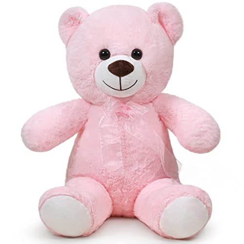 SNOWOLF Ours en peluche cuddly bear Boutons yeux doux mignons Cadeau enfants Anniversaire Noël Saint Valentin (60m, Brun — Rose