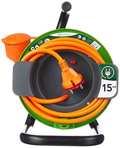 Electraline 208617 rallonge jardín 15 m avec enrouleur - parfait pour jardiniers - facilité d'utilisation Orange/Vert