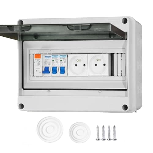 Boîte à fusibles en saillie IP65 Étanche 16A 2P+T Électrique Sécurité Extérieur 2 Prises Modulaires DZ 30mA AC Interrupt