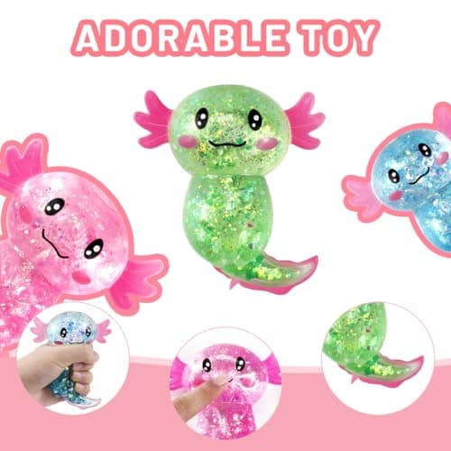 Axolotl Lot de 3 jouets anti-stress à presser pour enfants et adultes - Soulage le stress et la relaxation - Jouet anti-