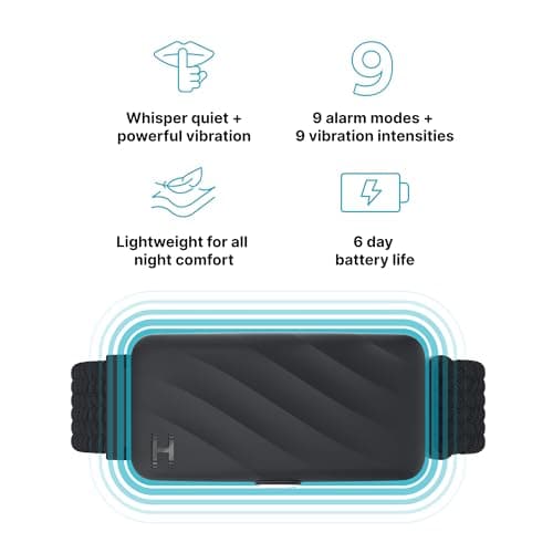 Réveil Homedics WakeBand Bracelet d'Alarme Noir - Vibreur Silent avec 9 Modes & Répétition, Contrôle d'App, Montre Matin