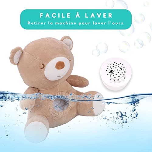 Peluche Bruit Blanc HuBorns Bébé et Veilleuse Musicale, Jouet Projecteur Berceuse Dormir 15 Chansons, Cadeau Naissance O