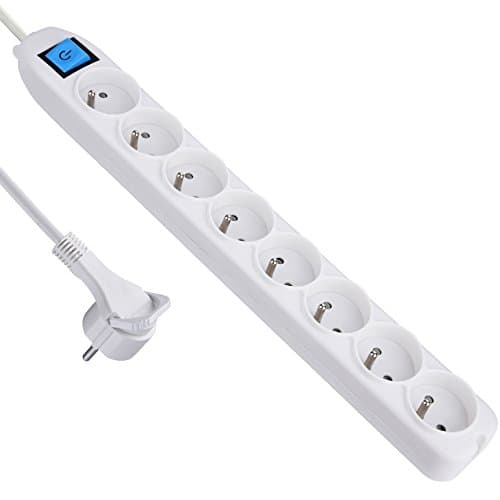 Electraline Bloc 5 Prises avec Interrupteur 16A 1,5 m Noir & Zenitech Prolongateur HO5VV-F 3G1,5mm² 5m Noir 2P+T — Fiche Plate