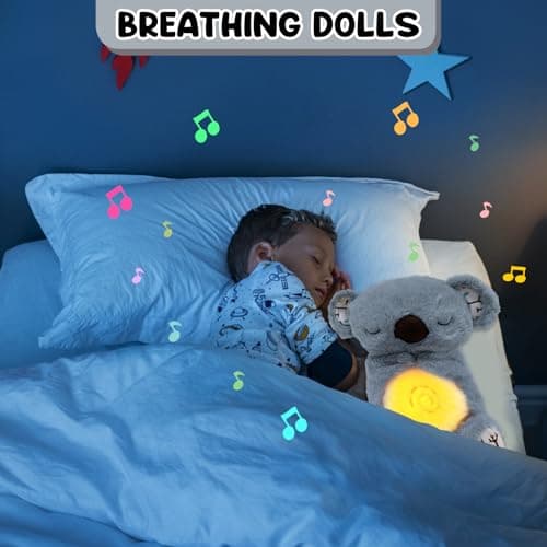 TOPJOWGA Peluche Musicale Interactive qui Respire et S'allume - Peluche Apaisante pour Filles et Garçons - Veilleuse Dou