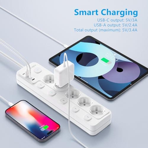 JSVER Bloc Multiprise USB Blanco pour la Maison et le Bureau