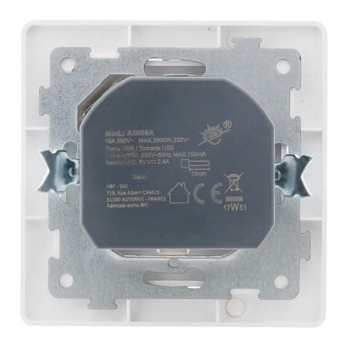Prise encastrée Schuko + USB A - Blanc - Zenitech - Étendoir - Maison - Qualité supérieure - 1 prise Schuko + 2 ports US